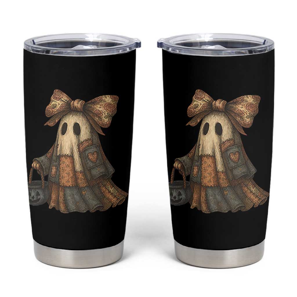 Halloween Vintage Denim Patchwork Spooky Ghost Coquette Tumbler Cup - Wonder Print Shop