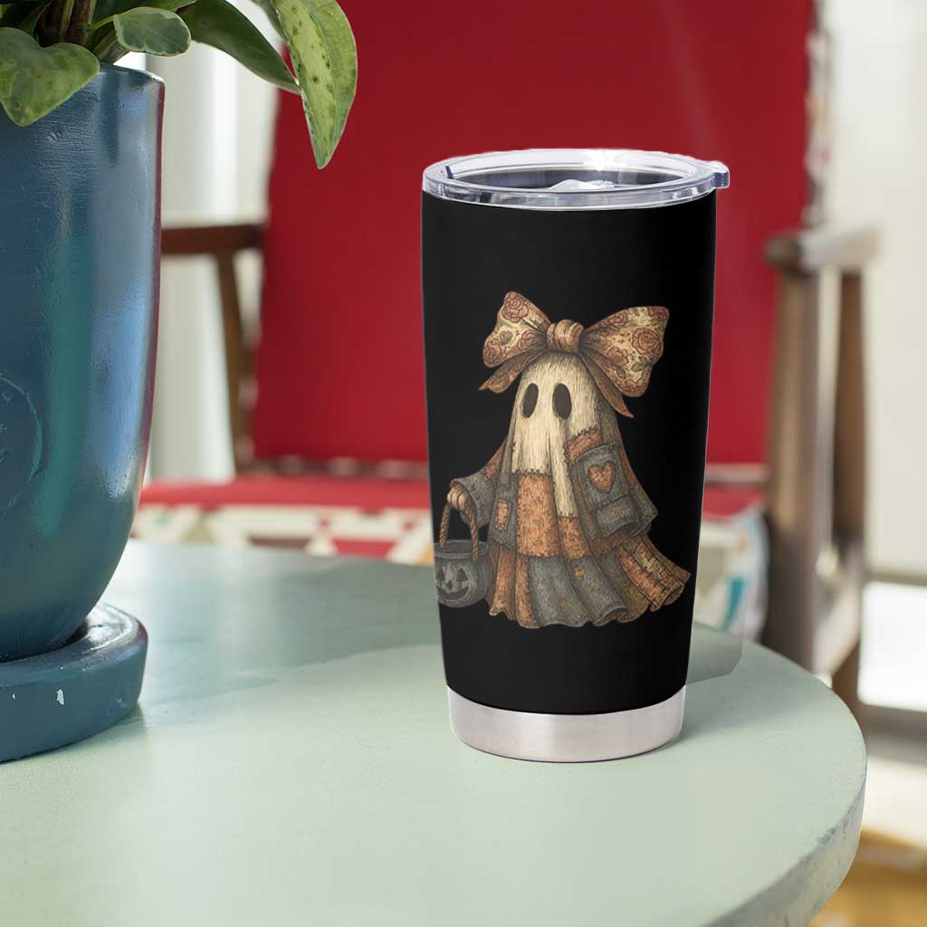 Halloween Vintage Denim Patchwork Spooky Ghost Coquette Tumbler Cup - Wonder Print Shop