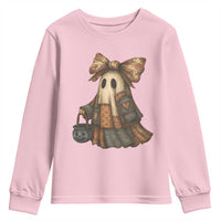 Halloween Vintage Denim Patchwork Spooky Ghost Coquette Youth Sweatshirt - Wonder Print Shop