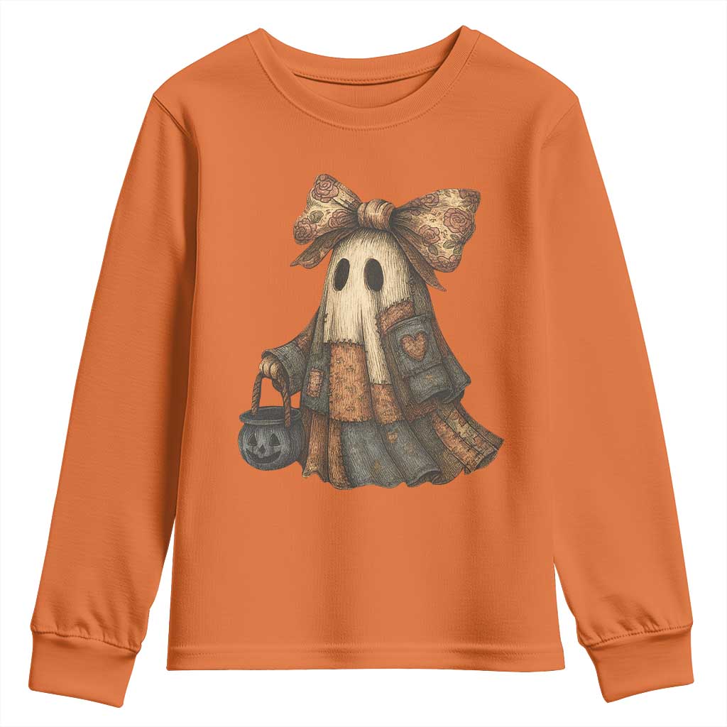 Halloween Vintage Denim Patchwork Spooky Ghost Coquette Youth Sweatshirt - Wonder Print Shop