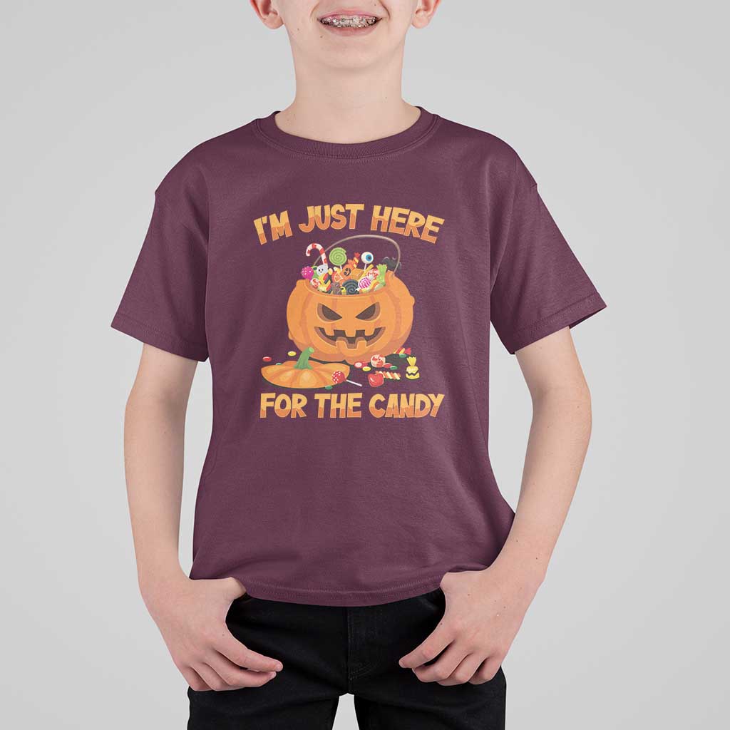 Funny Halloween T Shirt For Kid I'm Just here For The Candy Pumpkin Candy Trick Or Treat - Wonder Print Shop