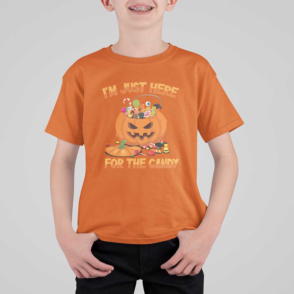 Funny Halloween T Shirt For Kid I'm Just here For The Candy Pumpkin Candy Trick Or Treat - Wonder Print Shop