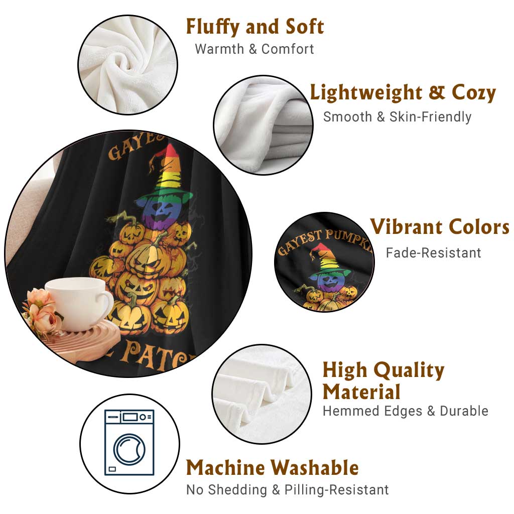 Funny Halloween LGBT Throw Blanket Gayest Pumpkin In The Patch Rainbow Flag - Wonder Print Shop