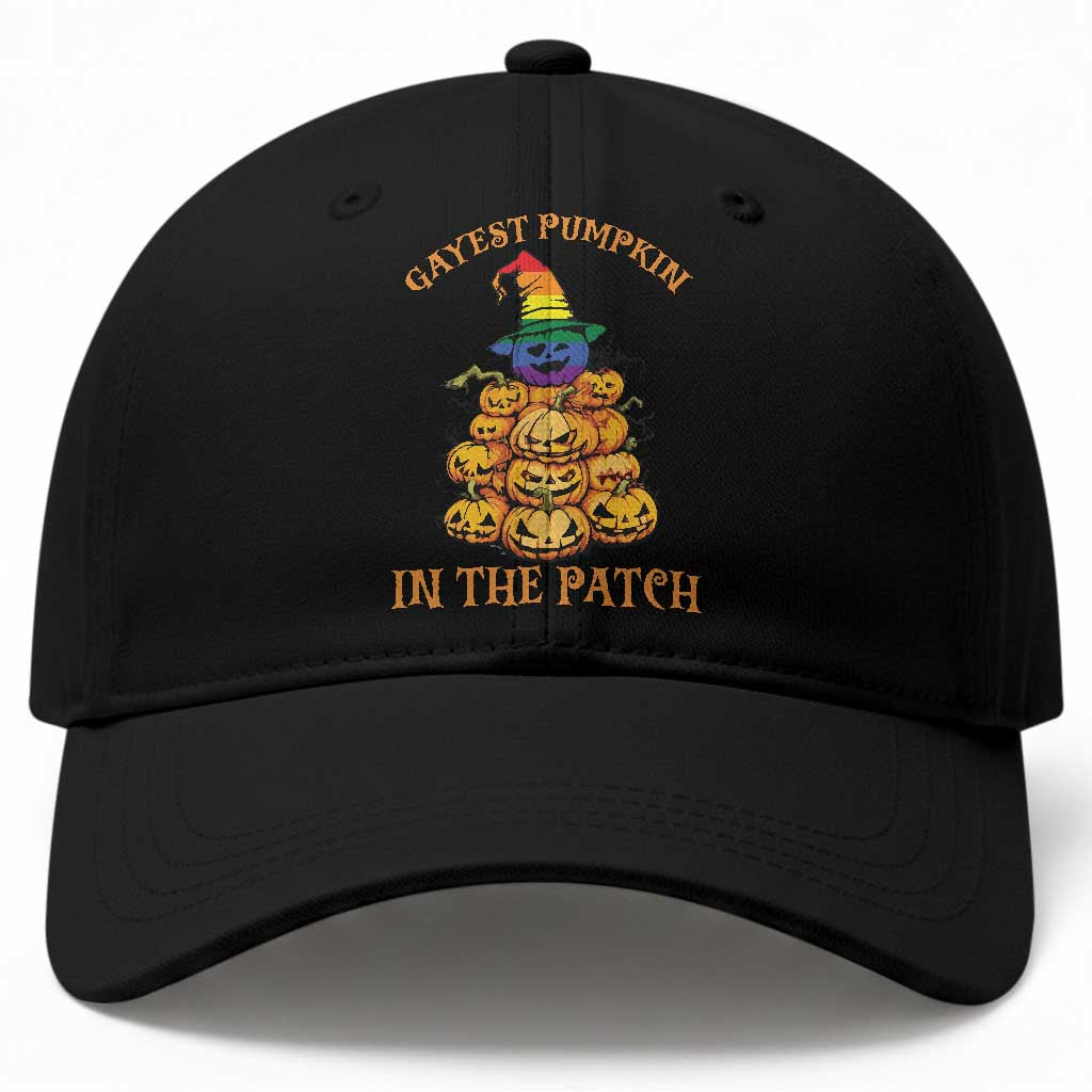 Funny Halloween LGBT Baseball Cap Gayest Pumpkin In The Patch Rainbow Flag