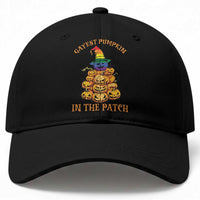 Funny Halloween LGBT Baseball Cap Gayest Pumpkin In The Patch Rainbow Flag
