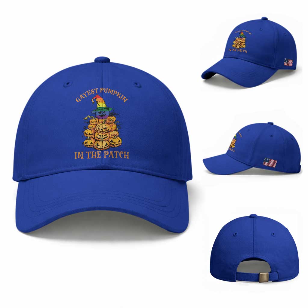 Funny Halloween LGBT Baseball Cap Gayest Pumpkin In The Patch Rainbow Flag