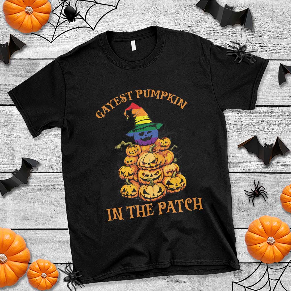 Funny Halloween LGBT T Shirt Gayest Pumpkin In The Patch Rainbow Flag - Wonder Print Shop