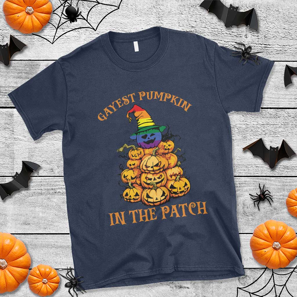 Funny Halloween LGBT T Shirt Gayest Pumpkin In The Patch Rainbow Flag - Wonder Print Shop