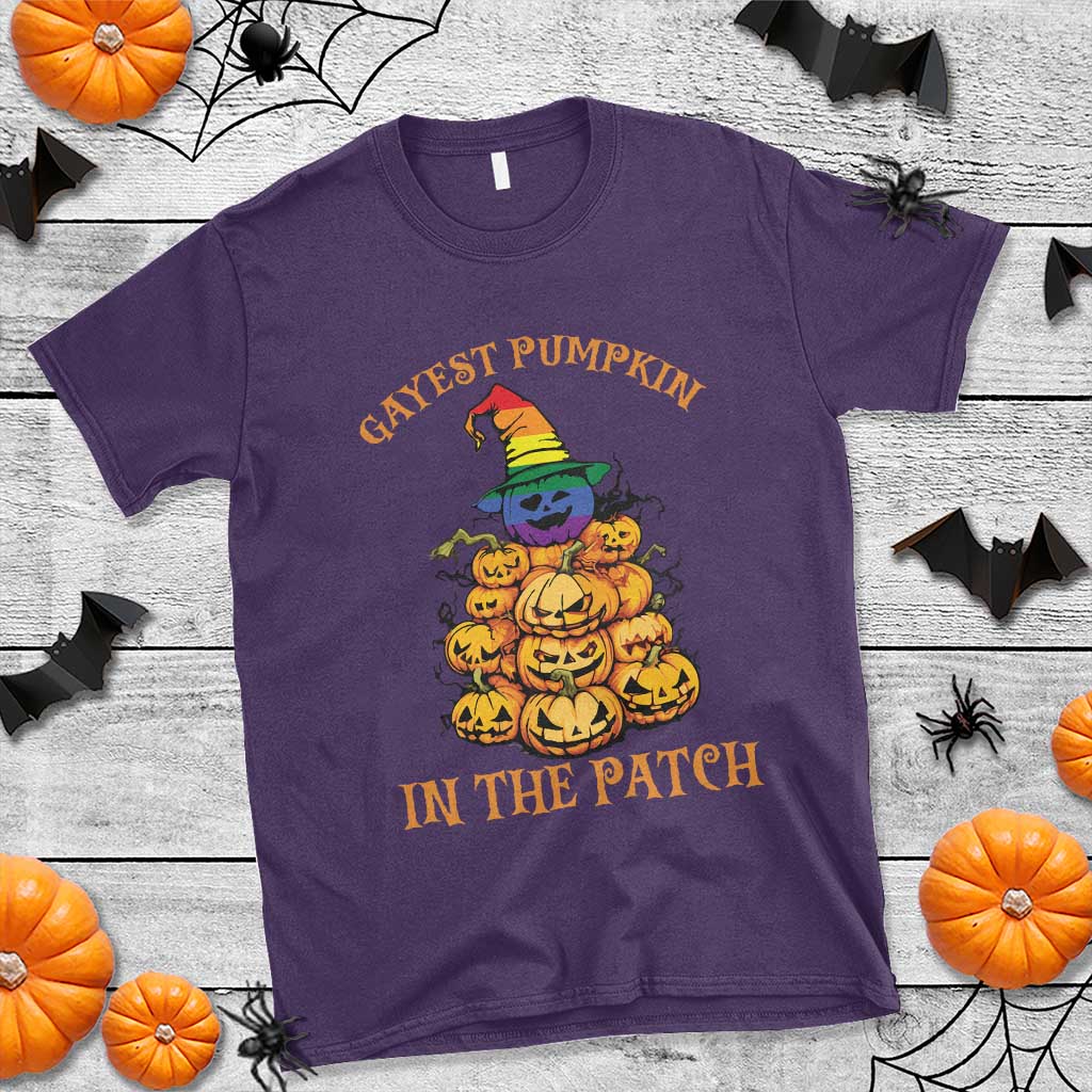 Funny Halloween LGBT T Shirt Gayest Pumpkin In The Patch Rainbow Flag - Wonder Print Shop