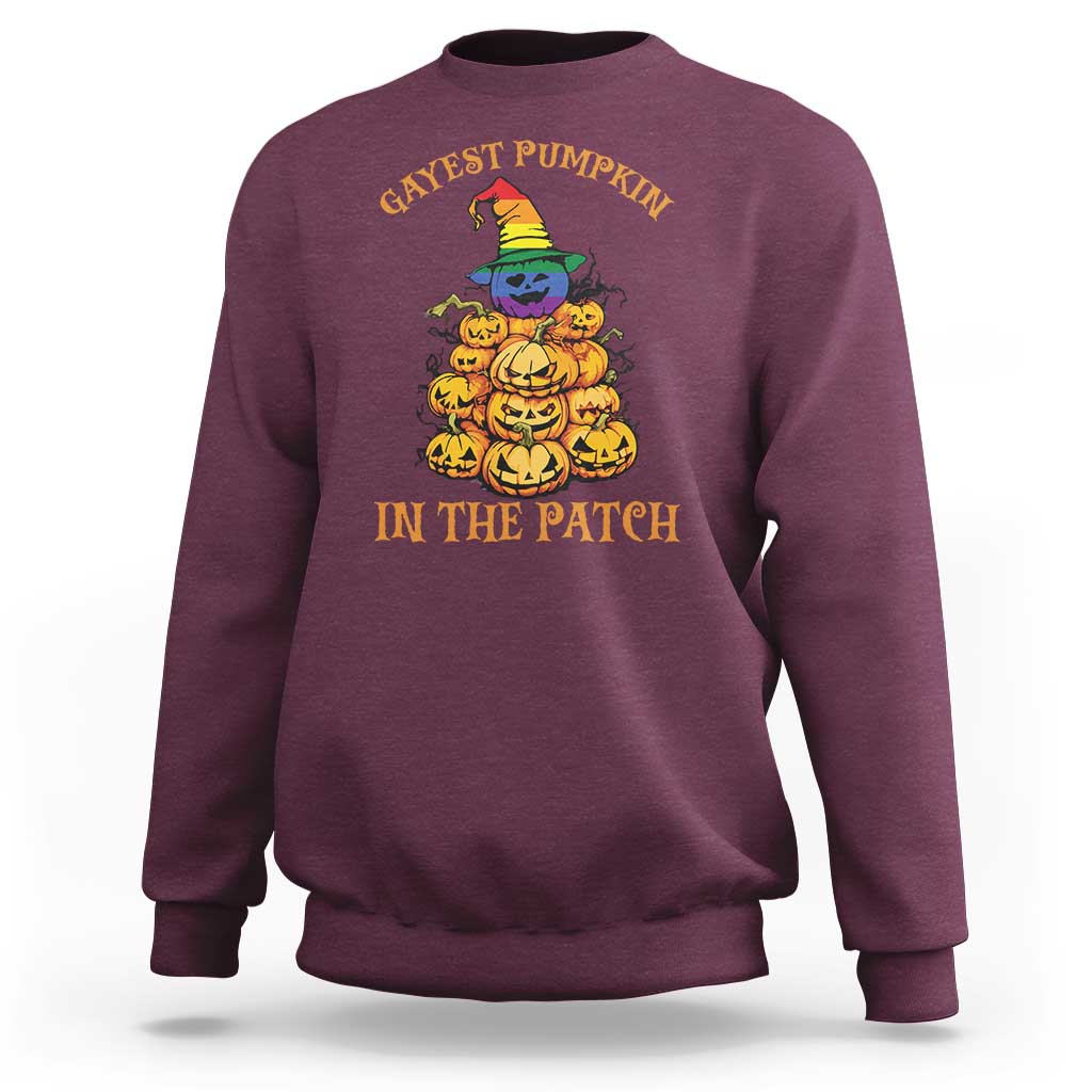 Funny Halloween LGBT Sweatshirt Gayest Pumpkin In The Patch Rainbow Flag - Wonder Print Shop