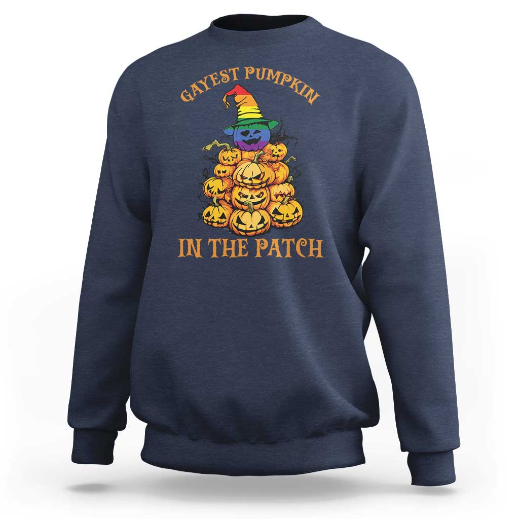 Funny Halloween LGBT Sweatshirt Gayest Pumpkin In The Patch Rainbow Flag - Wonder Print Shop