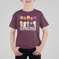 Funny Harris Walz Supporter T Shirt For Kid Unity Over Division Cat Paw American Flag Human Rights Feminism Equal Rights - Wonder Print Shop