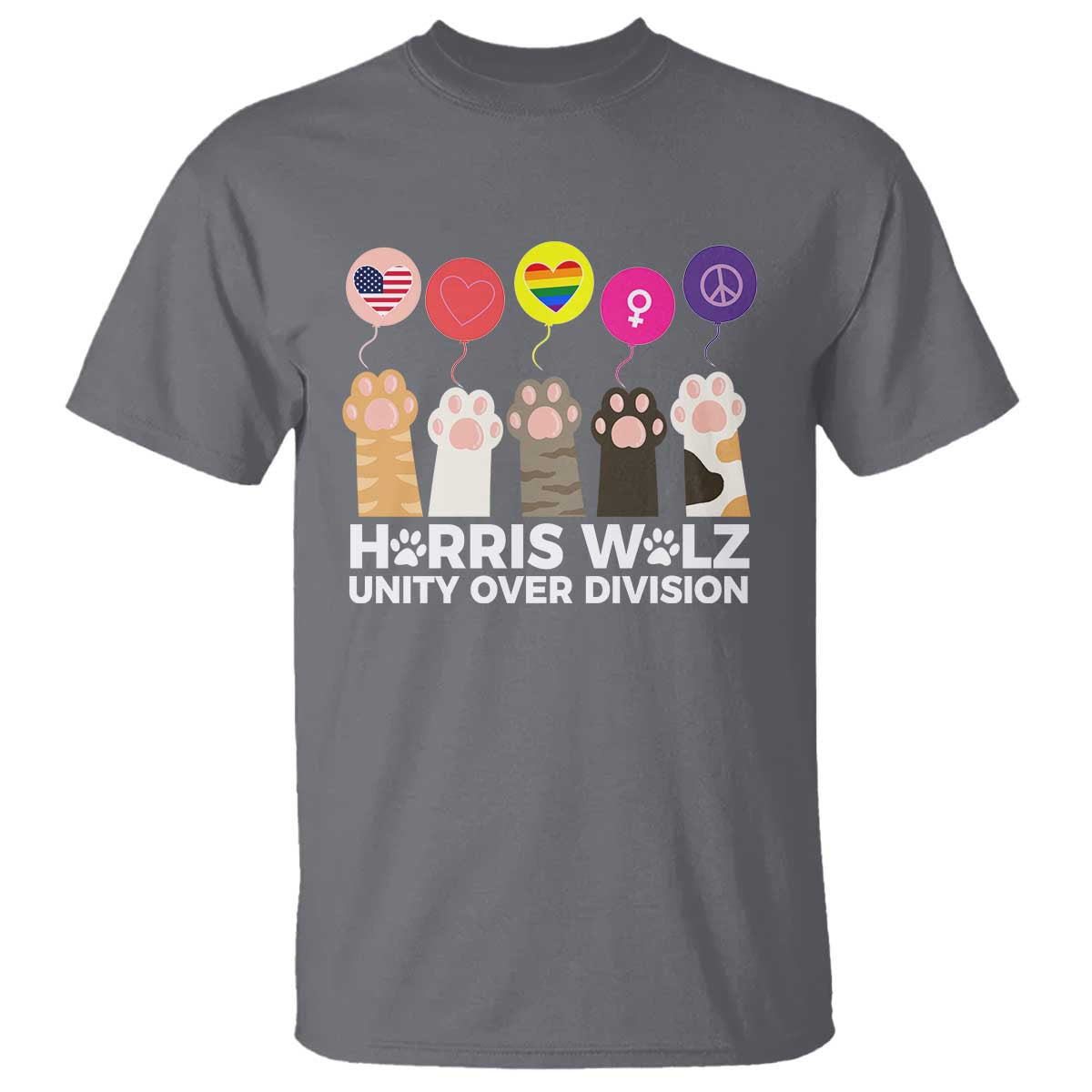 Funny Harris Walz Supporter T Shirt Unity Over Division Cat Paw American Flag Human Rights Feminism Equal Rights - Wonder Print Shop