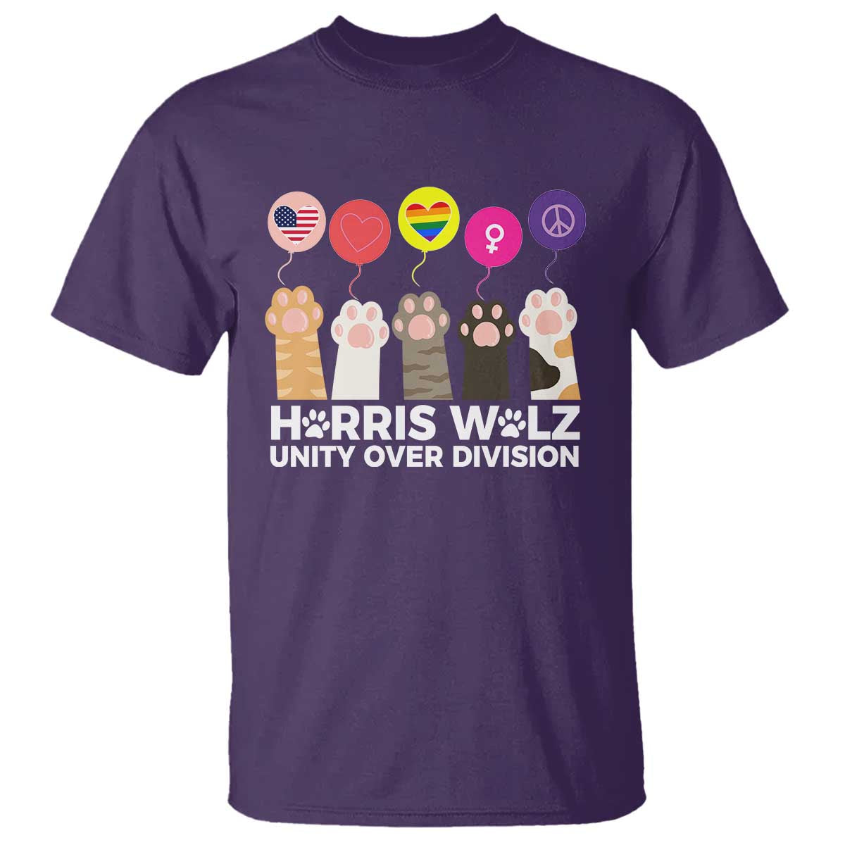 Funny Harris Walz Supporter T Shirt Unity Over Division Cat Paw American Flag Human Rights Feminism Equal Rights - Wonder Print Shop
