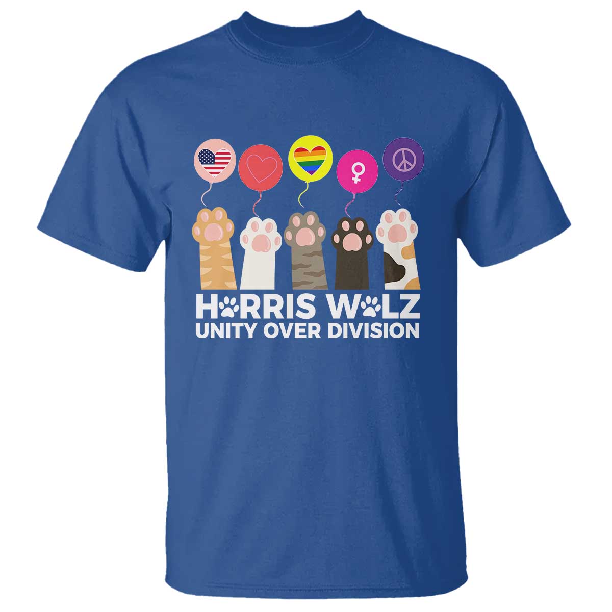 Funny Harris Walz Supporter T Shirt Unity Over Division Cat Paw American Flag Human Rights Feminism Equal Rights - Wonder Print Shop