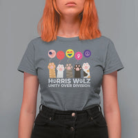 Funny Harris Walz Supporter T Shirt For Women Unity Over Division Cat Paw American Flag Human Rights Feminism Equal Rights - Wonder Print Shop