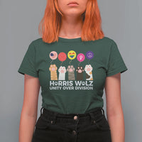 Funny Harris Walz Supporter T Shirt For Women Unity Over Division Cat Paw American Flag Human Rights Feminism Equal Rights - Wonder Print Shop