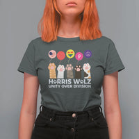 Funny Harris Walz Supporter T Shirt For Women Unity Over Division Cat Paw American Flag Human Rights Feminism Equal Rights - Wonder Print Shop