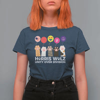 Funny Harris Walz Supporter T Shirt For Women Unity Over Division Cat Paw American Flag Human Rights Feminism Equal Rights - Wonder Print Shop