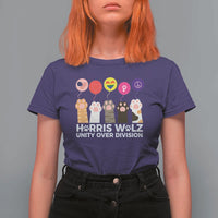 Funny Harris Walz Supporter T Shirt For Women Unity Over Division Cat Paw American Flag Human Rights Feminism Equal Rights - Wonder Print Shop