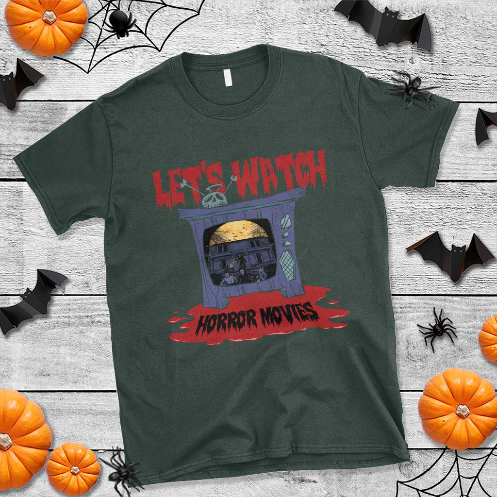 Funny Halloween T Shirt Let's Watch Horror Movies Televison Murderer Blood Skull - Wonder Print Shop