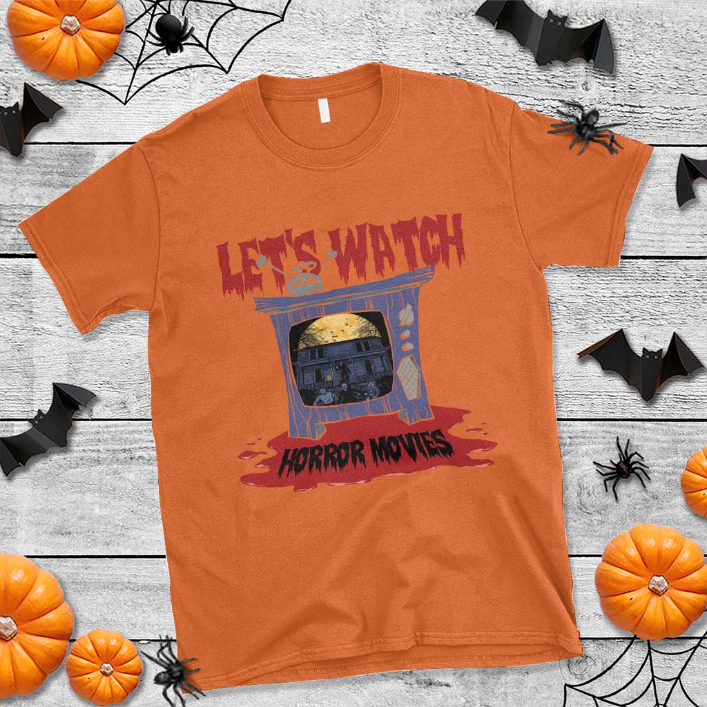 Funny Halloween T Shirt Let's Watch Horror Movies Televison Murderer Blood Skull - Wonder Print Shop
