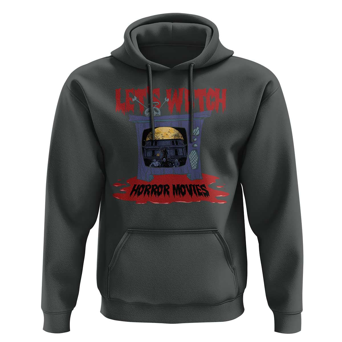 Funny Halloween Hoodie Let's Watch Horror Movies Televison Murderer Blood Skull - Wonder Print Shop