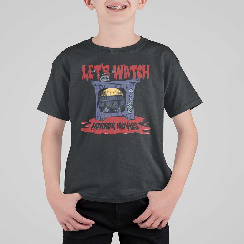 Funny Halloween T Shirt For Kid Let's Watch Horror Movies Televison Murderer Blood Skull - Wonder Print Shop