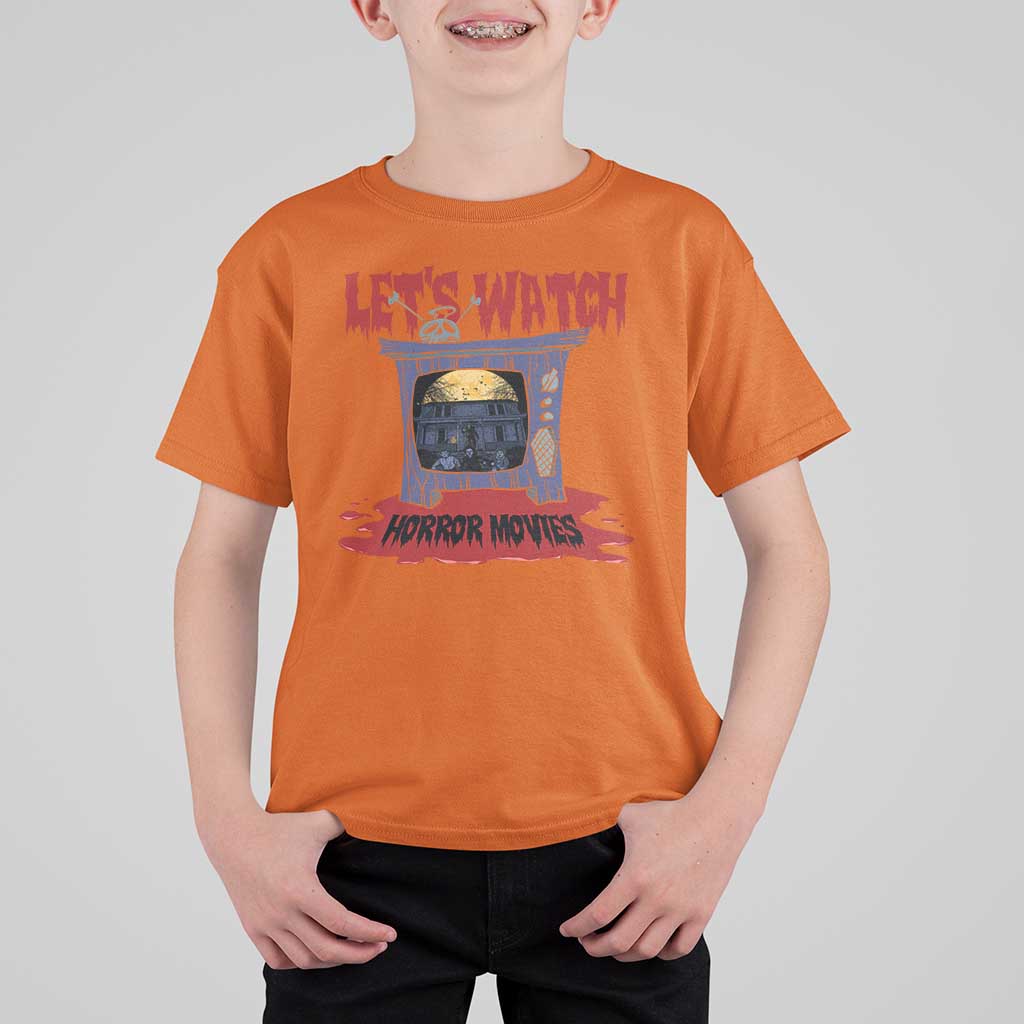 Funny Halloween T Shirt For Kid Let's Watch Horror Movies Televison Murderer Blood Skull - Wonder Print Shop