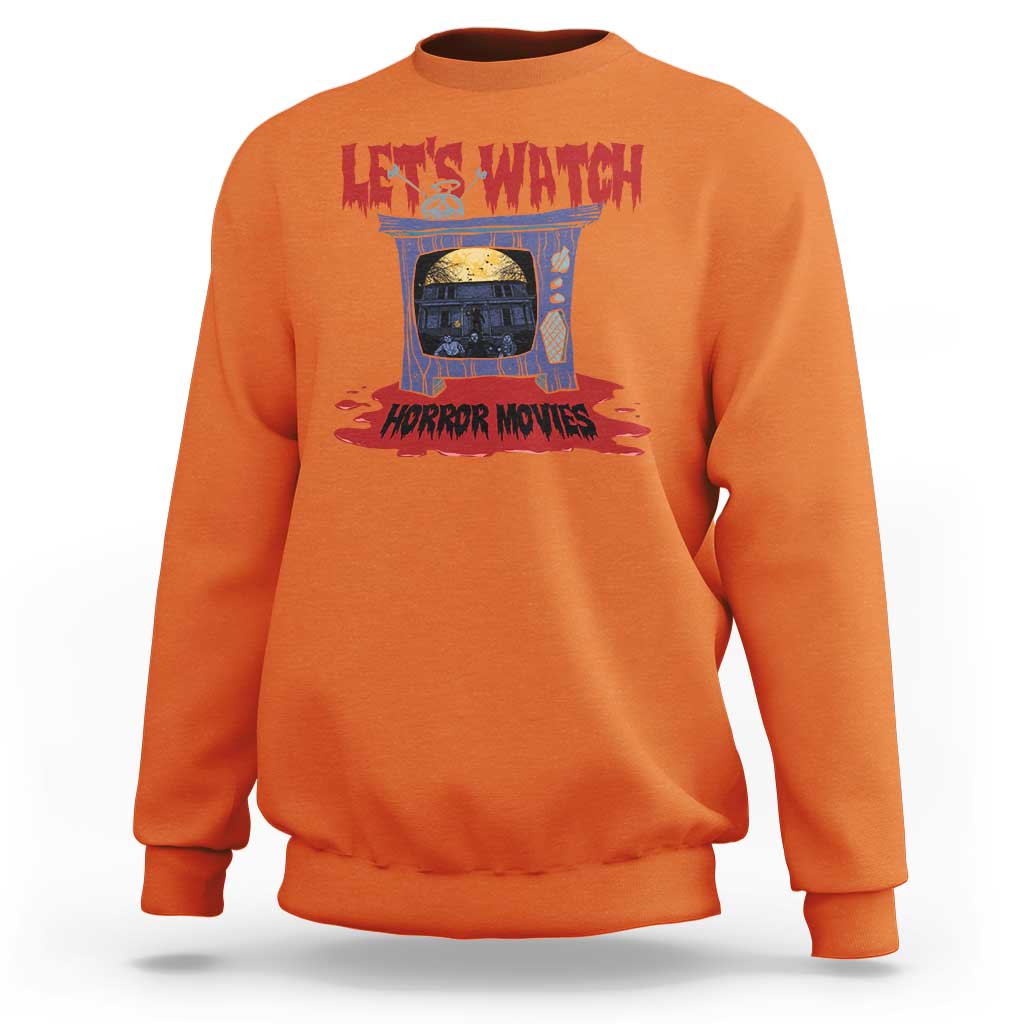 Funny Halloween Sweatshirt Let's Watch Horror Movies Televison Murderer Blood Skull - Wonder Print Shop