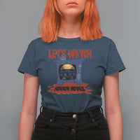 Funny Halloween T Shirt For Women Let's Watch Horror Movies Televison Murderer Blood Skull - Wonder Print Shop