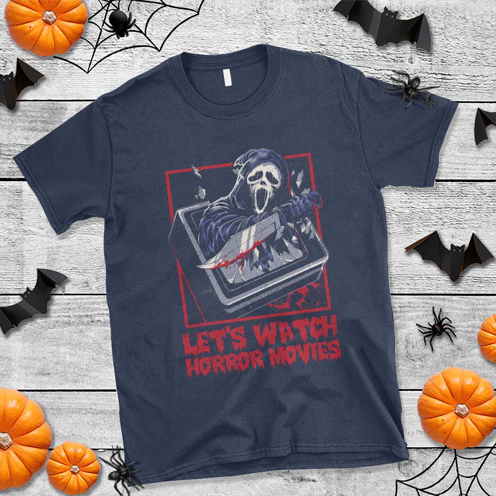 Funny Halloween T Shirt Let's Watch Horror Movies Ghost Broken Televison Knife - Wonder Print Shop