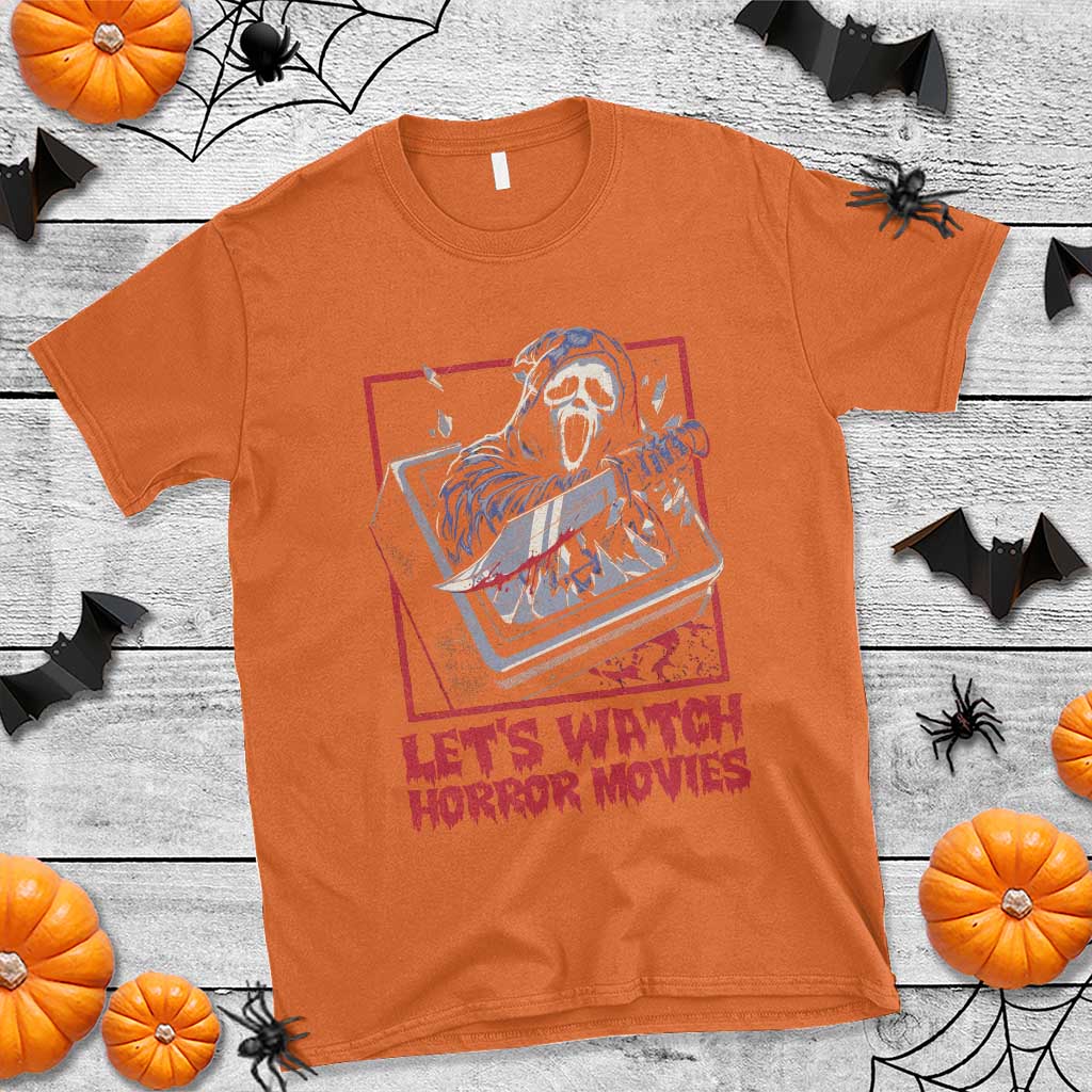 Funny Halloween T Shirt Let's Watch Horror Movies Ghost Broken Televison Knife - Wonder Print Shop