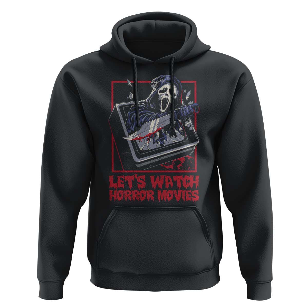 Funny Halloween Hoodie Let's Watch Horror Movies Ghost Broken Televison Knife - Wonder Print Shop