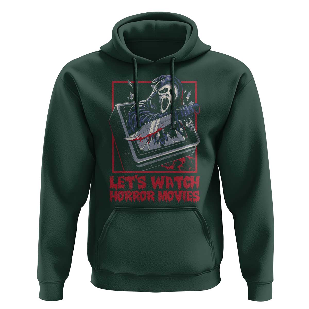Funny Halloween Hoodie Let's Watch Horror Movies Ghost Broken Televison Knife - Wonder Print Shop