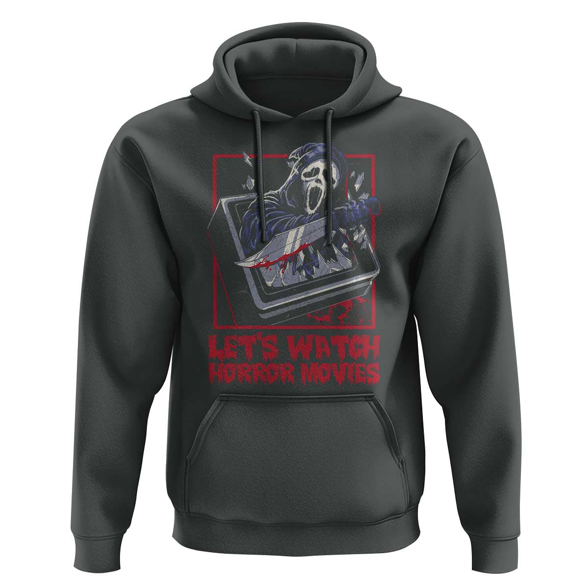 Funny Halloween Hoodie Let's Watch Horror Movies Ghost Broken Televison Knife - Wonder Print Shop