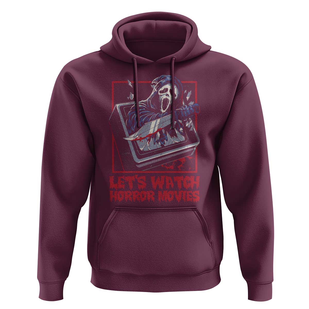 Funny Halloween Hoodie Let's Watch Horror Movies Ghost Broken Televison Knife - Wonder Print Shop
