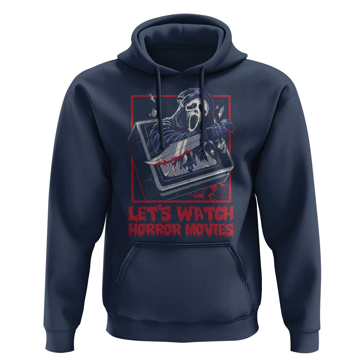Funny Halloween Hoodie Let's Watch Horror Movies Ghost Broken Televison Knife - Wonder Print Shop