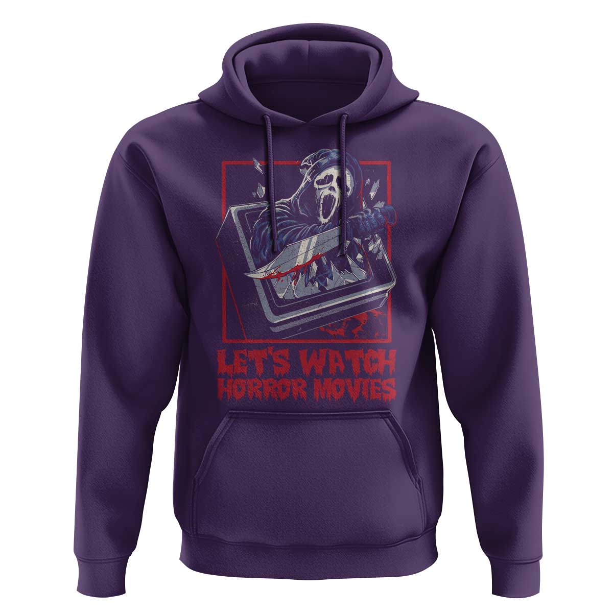 Funny Halloween Hoodie Let's Watch Horror Movies Ghost Broken Televison Knife - Wonder Print Shop