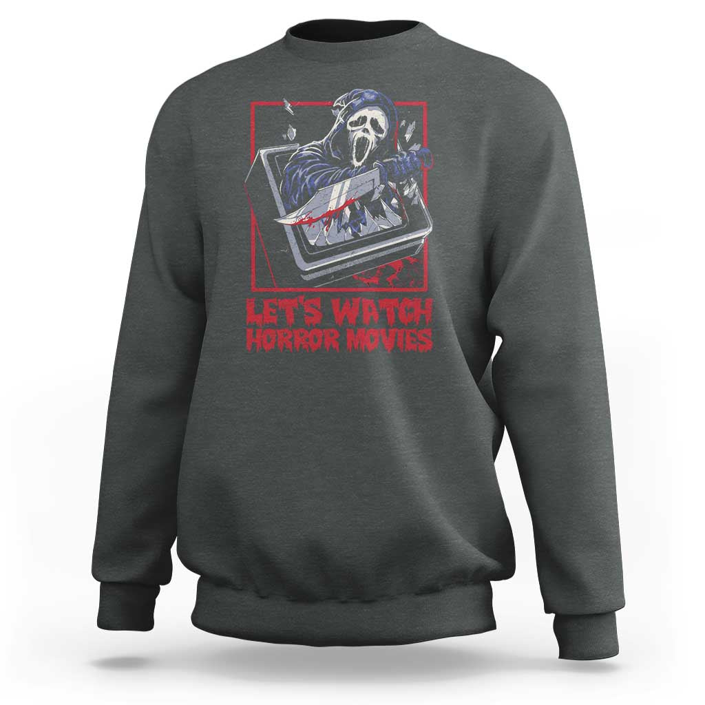 Funny Halloween Sweatshirt Let's Watch Horror Movies Ghost Broken Televison Knife - Wonder Print Shop