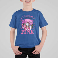 Breast Cancer Awareness T Shirt For Kid In October We Wear Pink Halloween Butterfly Bat Murderer - Wonder Print Shop