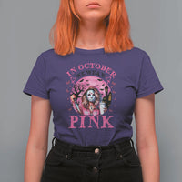 Breast Cancer Awareness T Shirt For Women In October We Wear Pink Halloween Butterfly Bat Murderer - Wonder Print Shop