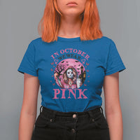 Breast Cancer Awareness T Shirt For Women In October We Wear Pink Halloween Butterfly Bat Murderer - Wonder Print Shop