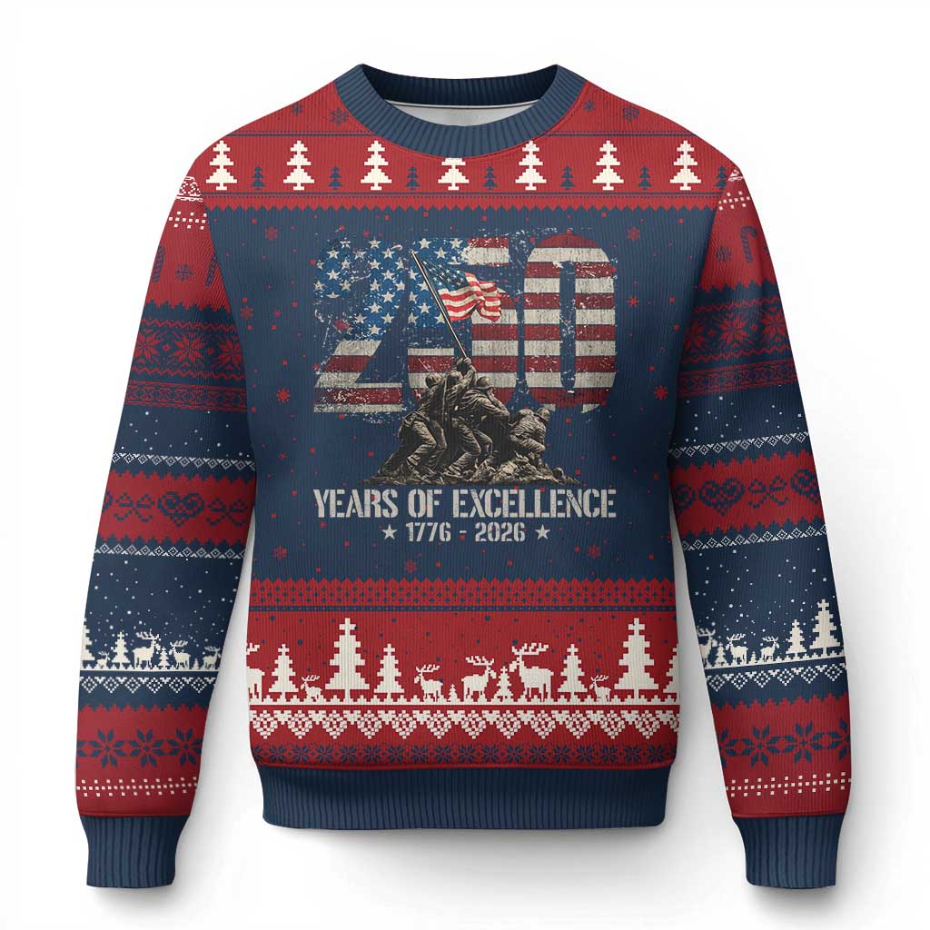 250 Years Of Excellence Ugly Christmas Sweater 250th American Anniversary Independence Day - Wonder Print Shop