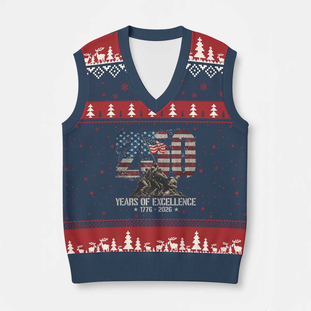 250 Years Of Excellence V-Neck Knit Sweater Vest 250th American Anniversary Independence Day - Wonder Print Shop