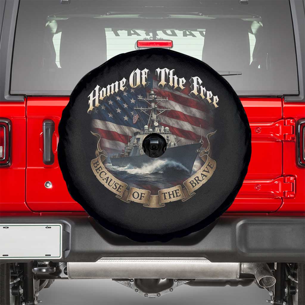 Navy Veteran Spare Tire Cover Home Of The Free Because Of The Brave American Flag - Wonder Print Shop