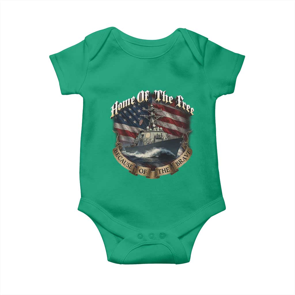 Navy Veteran Baby Onesie Home Of The Free Because Of The Brave American Flag - Wonder Print Shop