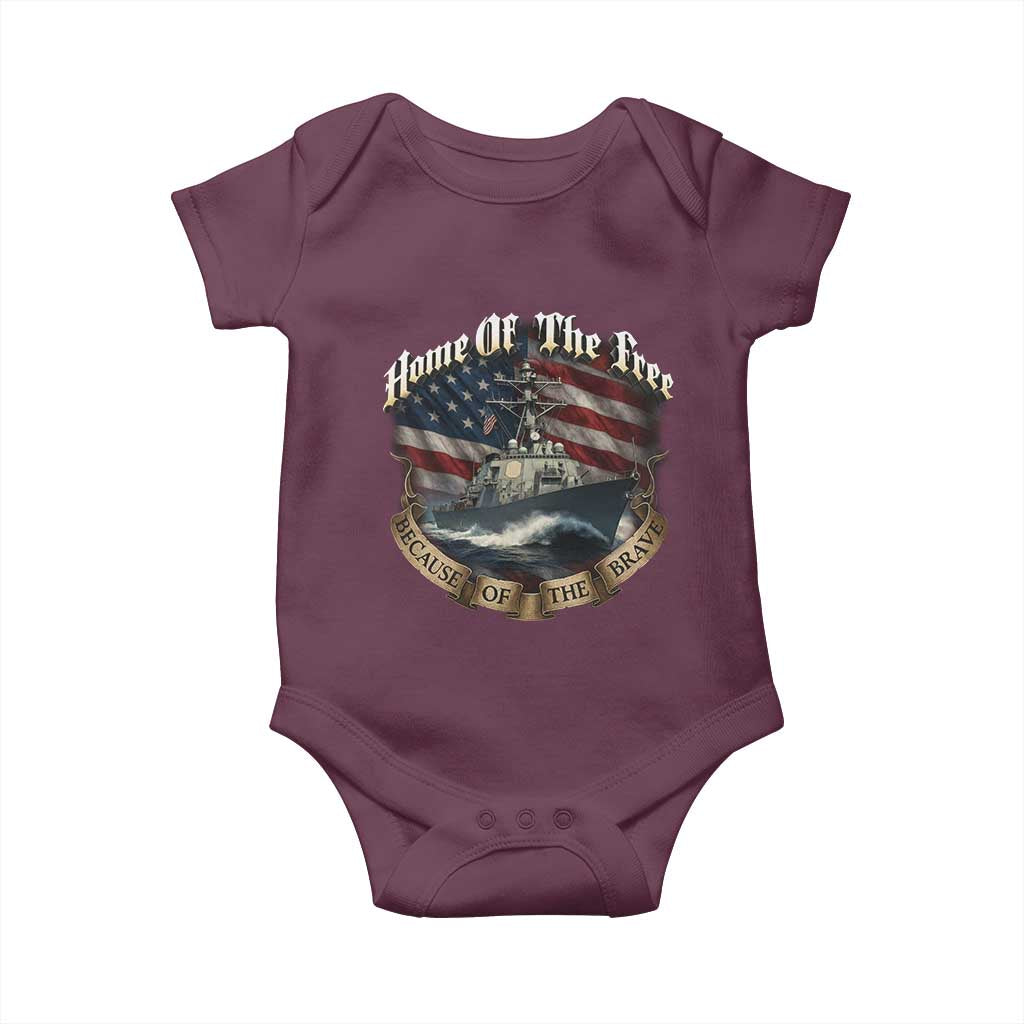 Navy Veteran Baby Onesie Home Of The Free Because Of The Brave American Flag - Wonder Print Shop