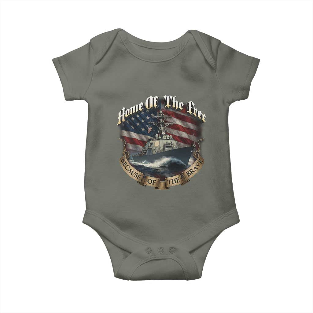 Navy Veteran Baby Onesie Home Of The Free Because Of The Brave American Flag - Wonder Print Shop