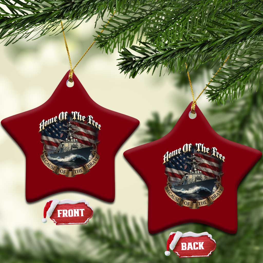 Navy Veteran Ceramic Ornament Home Of The Free Because Of The Brave American Flag - Wonder Print Shop